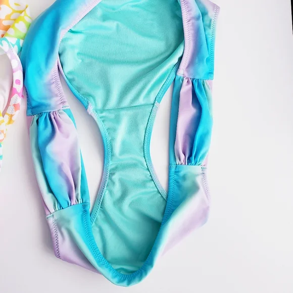 2 EUC Victoria's Secret Ruched Bikini Bottoms Womens Large Tie Dye Neon Cheetah - Picture 7 of 11